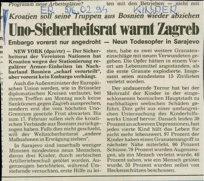 Uno-Sicherheitsrat warnt Zagreb