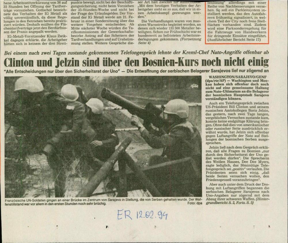 Clinton und Jelzin sind über den Bosnien-Kurs noch nicht einig