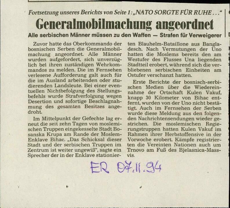 Generalmobilmachung angeordnet