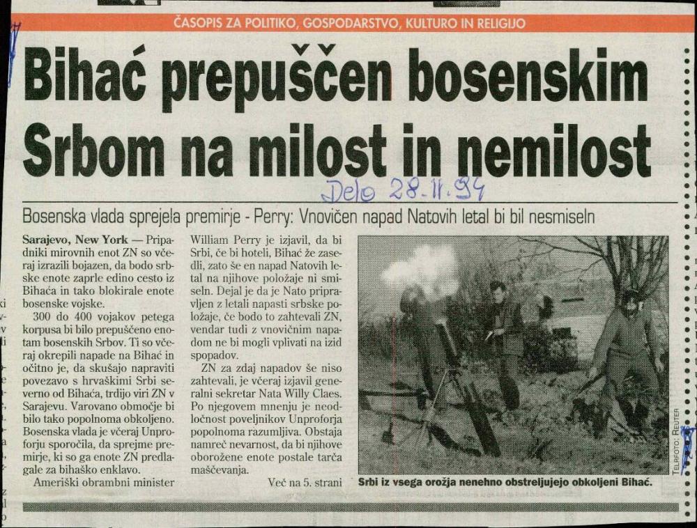 Bihać prepuščen bosenskim Srbom na milost in nemilost