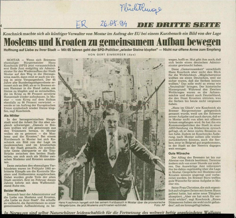 Moslems und Kroaten zu gemeinsamem Aufbau bewegen