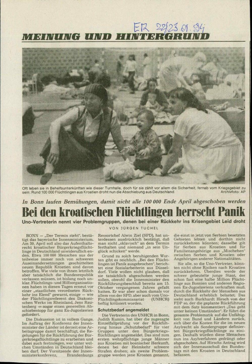 Bei den kroatischen Flüchtlingen herrscht Panik