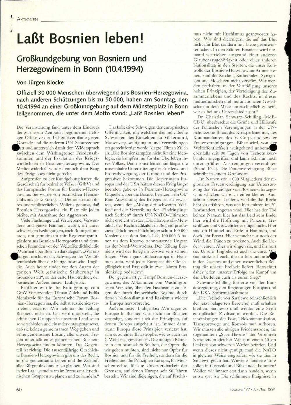 Laßt Bosnien leben!