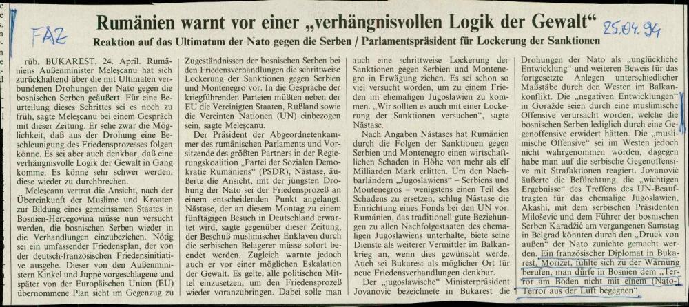 Rumänien warnt vor einer „verhängnisvollen Logik der Gewalt"