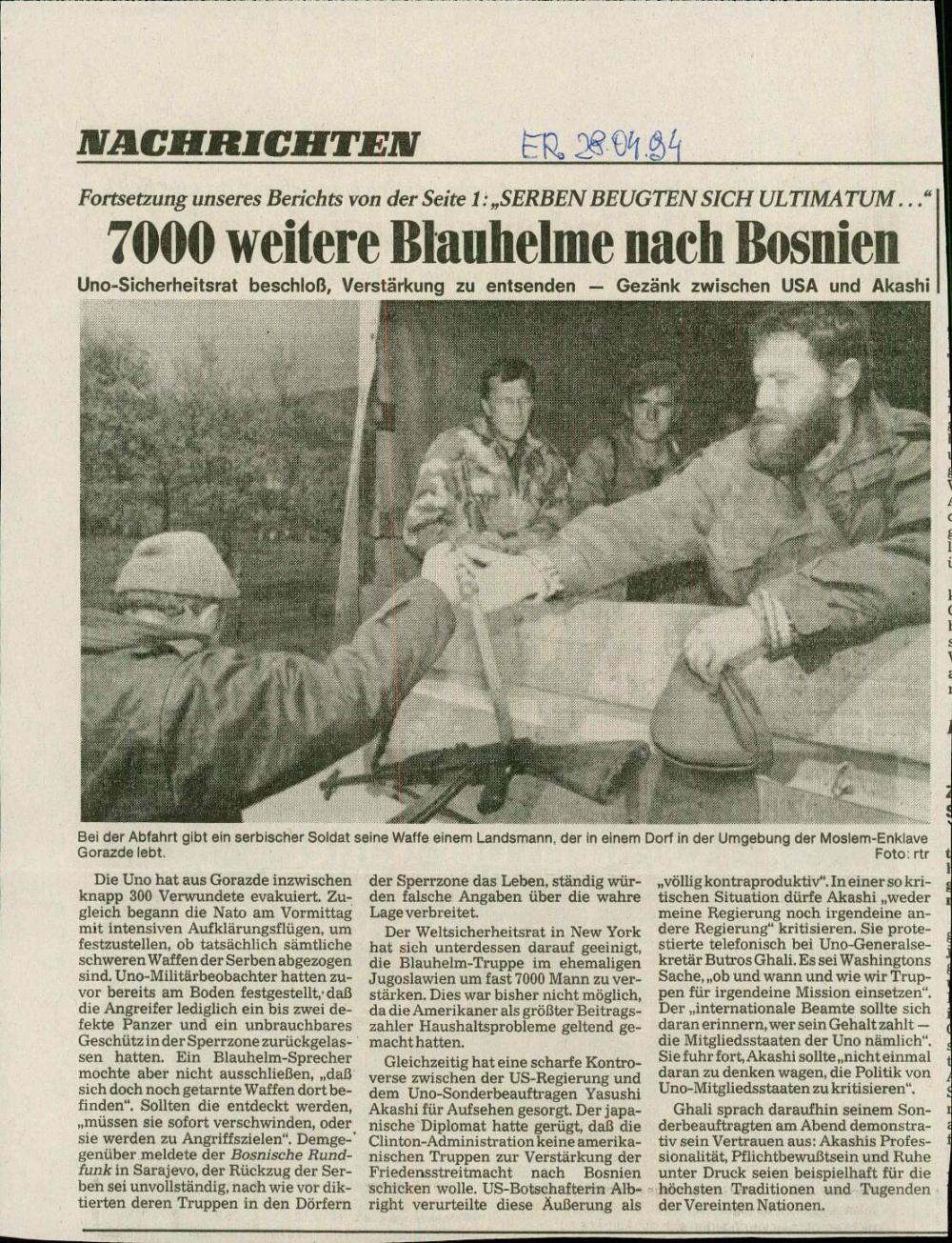 7000 weitere Blauhelme nach Bosnien
