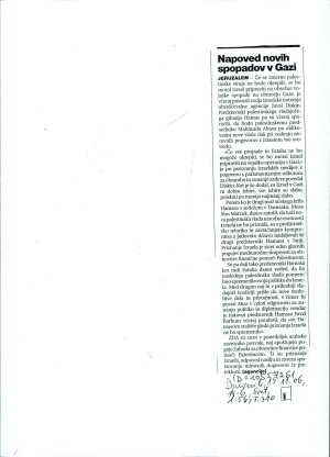 Napoved novih spopadov v Gazi  - nosilna