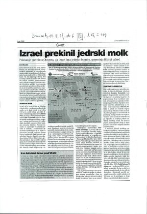 Izrael prekinil jedrski molk  : priznanj...  - nosilna