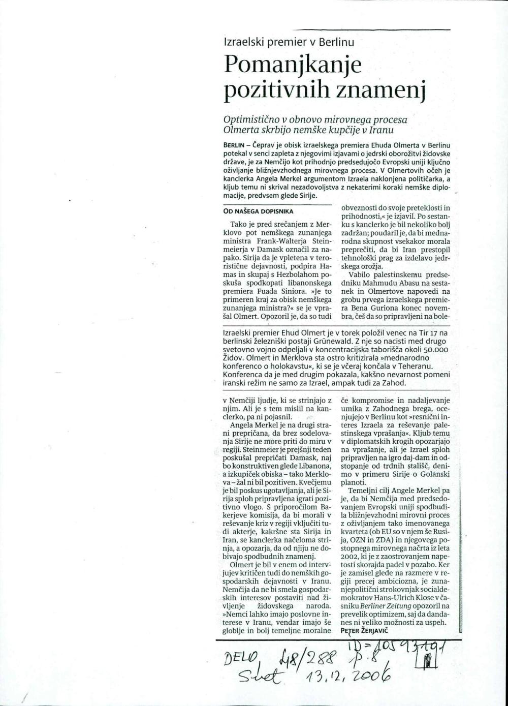 Pomanjkanje pozitivnih znamenj : izraels... - nosilna